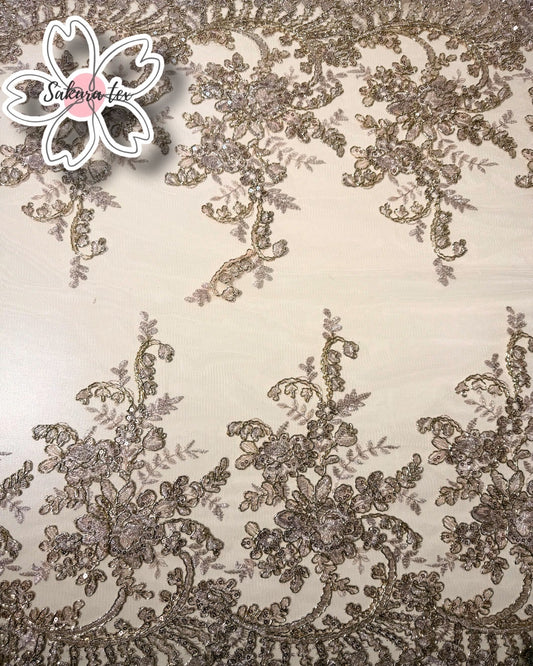 Blonda Bordada con Lentejuelas y 2 Tiras "Rosas"