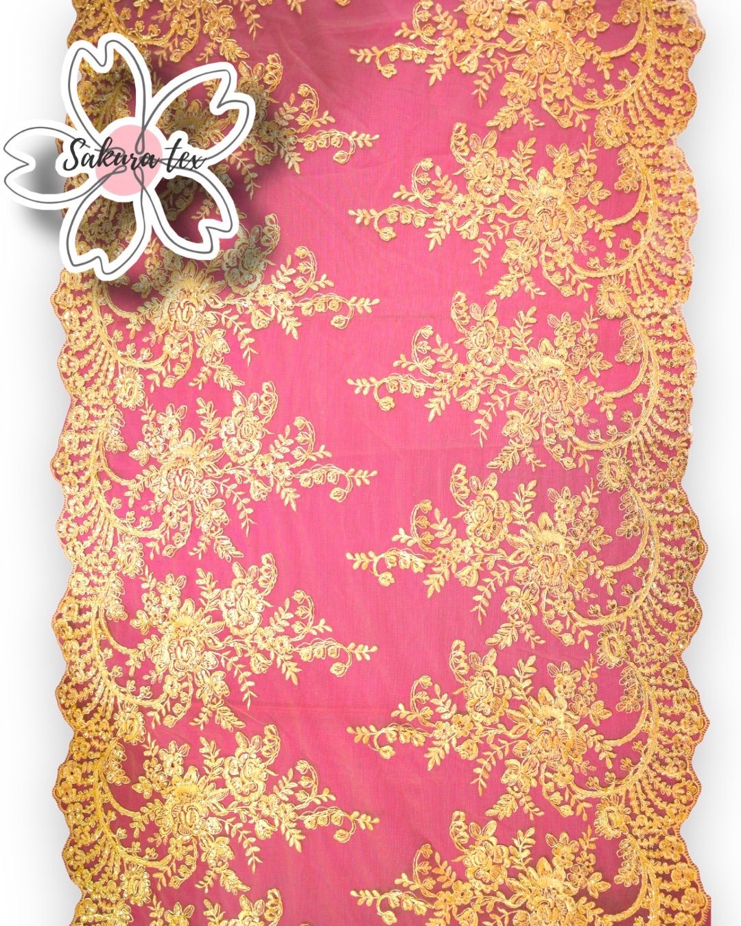 Blonda Bordada con Lentejuelas y 2 Tiras "Rosas"