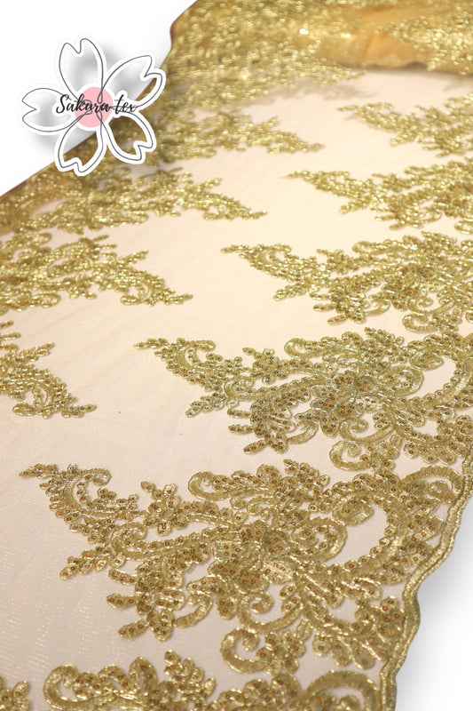 Blonda Bordada con Lentejuelas y 2 Tiras "Gancho"