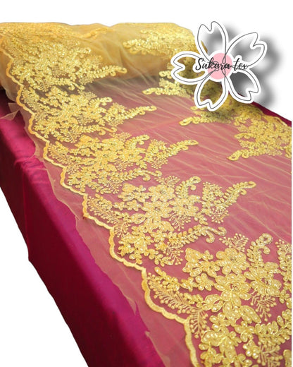 Blonda Bordada con Lentejuelas y 2 Tiras "Pistilos"